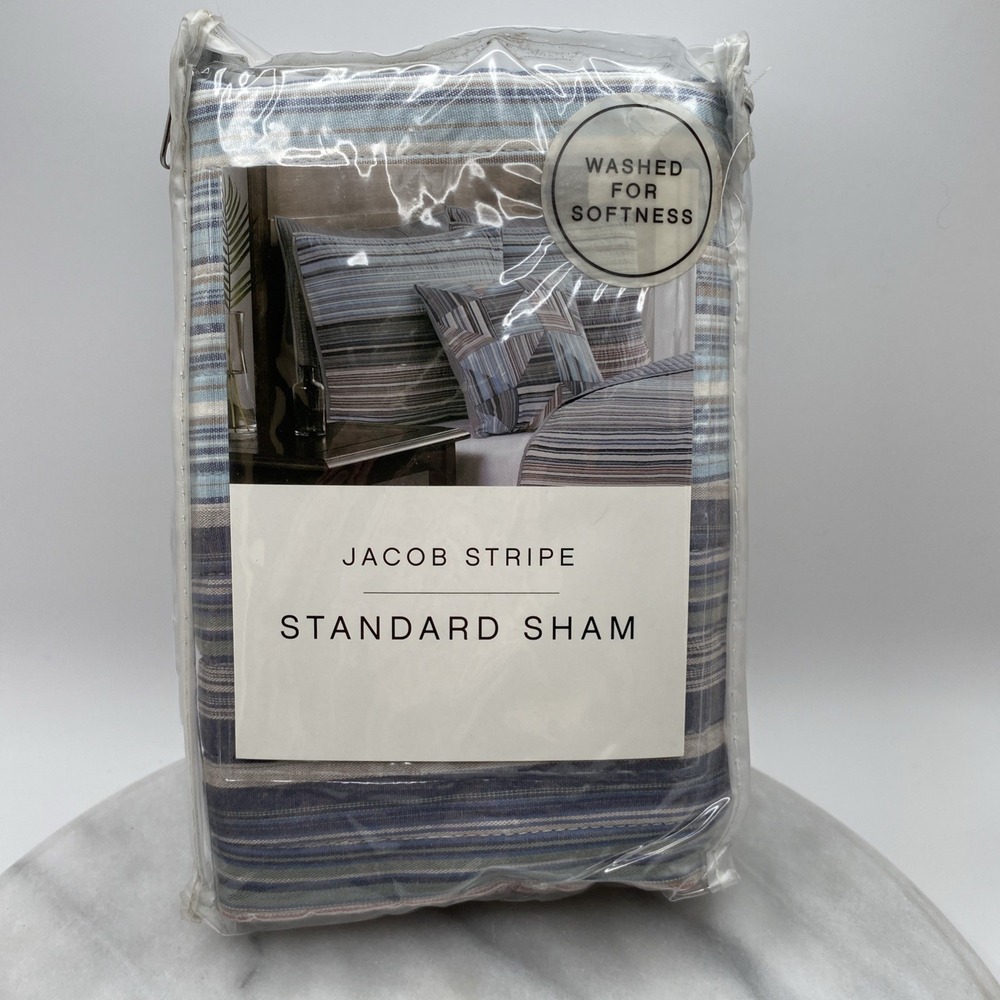 Jacob Stripe Standard Sham 20in x 26in‎ Blue Teal Gray Brown Beige Cottage Cabin